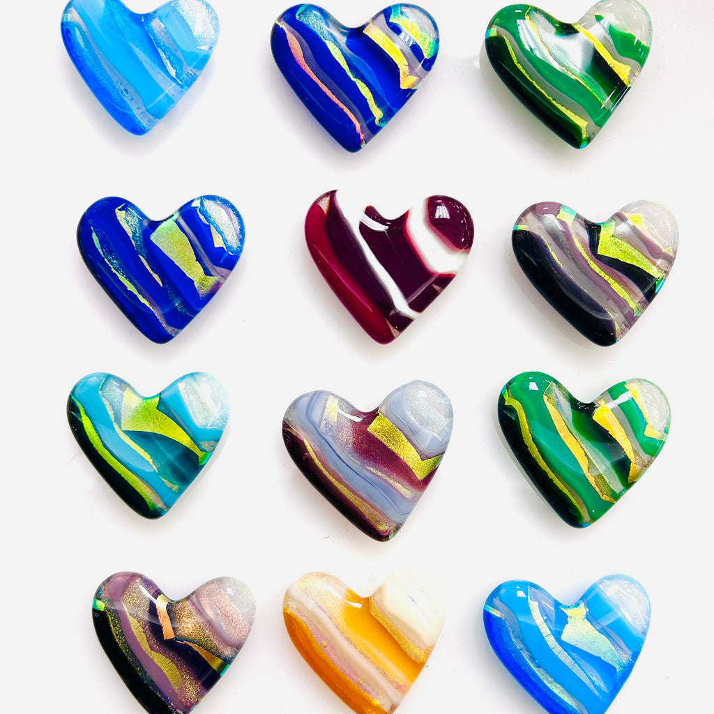 12 Assorted Stripped Fused Pocket Hearts with Dichro